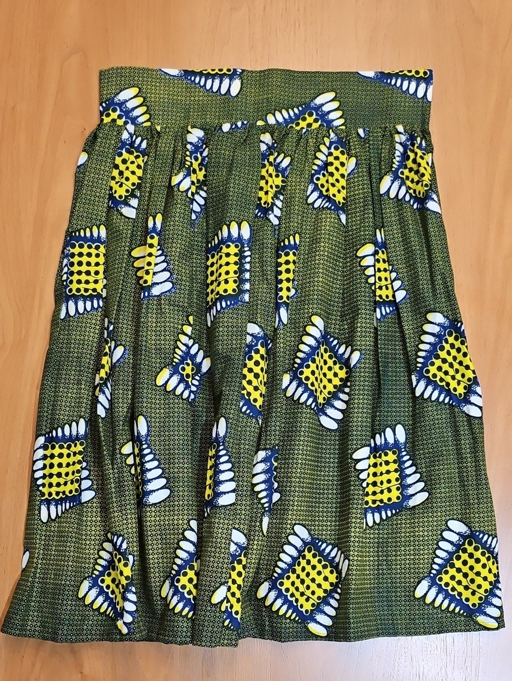 West African Wax Print (Ankara) Green & Blue Midi Skirt- Handcrafted  New w/tags